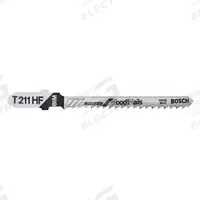 BOSCH Jigsaw Blade: 10, 3 in Blade Lg, Bi-Metal, Bi-Metal, T Shank, 1 Pieces, Solid Stock, 5 PK (MPN T211HF). Key specifications — attr1097716: Solid Stock; attr1097715: Bi-Metal; attr1097719: 10; attr1097721: Bi-Metal; attr1097728: BOSCH.