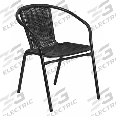 FLASH FURNITURE Patio Chair: Black, Black, Powder Coated, 17 in Seat Ht, 16 1/2 in Seat Wd - Armchairs & Sidechairs