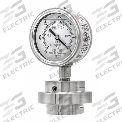 PIC GAUGES Pressure Gauge with Diaphragm Seal: 30 in Hg to 0 in Hg, 301L/3JJJ, 2 1/2 in Dial - Low-Pressure Dial Pressure Gauges with 316 SS Mini-Seal
