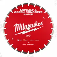 MILWAUKEE Diamond Saw Blade: Asphalt/Green Concrete, 16 in Blade Dia., 1 in Arbor Size, Wet/Dry (MPN 49-93-7245). Key specifications — attr1097734: Wet/Dry; attr1097738: Masonry Saw; attr1097751: MILWAUKEE.