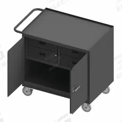 DURHAM MFG Mobile Cabinet Workbench: 36 in x 24 in, Steel, 1,200 lb Overall Load Capacity, Gray (MPN 3119-95). Key specifications — Included Components: Handle on Side; Assembly: Fully Assembled; Brand: DURHAM MFG.