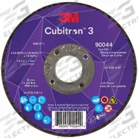 3M CUBITRON 3 Abrasive Cut-Off Wheel: Type 27, 4 1/2" x 1/8" x 7/8", Ceramic, 36 Grit (MPN 90044). Key specifications — Brand: 3M CUBITRON 3.