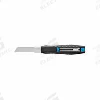 MARTOR Utility Knife: 6 1/2 in Overall Lg, Textured, 3/4 in Overall Wd, Black/Blue, Button (MPN 383001.02). Key specifications — attr307884: Button; attr307885: Steel Double Bevel Edge-Ground; attr307882: Blue; attr307878: Textured; attr307881: Glass Fiber Reinforced Plastic; attr324892: MARTOR.