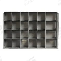 Compartment Drawer Insert: 18 in x 12 in x 3 in, 24 Compartments, 0 Dividers, Gray (MPN 124-95-24-IND). Key specifications — Color: Gray; Compartment HxWxD: (4) 3-25/32 in x 2-27/32 in; Removable Dividers: No; Compatible Manufacturer Model Number: 123-95; Brand: DURHAM MFG.