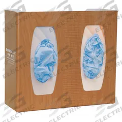 BOWMAN DISPENSERS Glove Dispenser: ABS, 11 3/8 in Overall Wd, 10 1/8 in Overall Ht, 4 in Overall Dp (MPN GL020-0223). Key specifications — Dispenser Layout: (2) Boxes; Fill Direction: Top Load; Material: ABS; Brand: BOWMAN DISPENSERS; Color: Maple Wood.