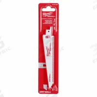 MILWAUKEE Reciprocating Saw Blades: 8 Teeth per Inch, 6 in Blade Lg, 0.06 in Blade Thick, Steel (MPN 48-00-5053). Key specifications — attr1109198: 8; attr1109209: MILWAUKEE.
