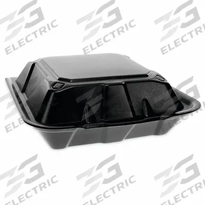 PACTIV Disposable Carry-Out Food Container: Black, Hinged Lid Container Container - Hinged-Lid Foam Containers