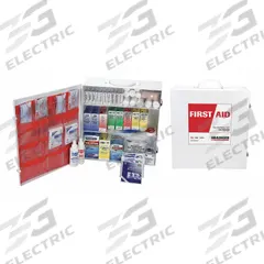 FIRST AID ONLY First Aid Kit and Housing: Industrial, 100 People Served, 760 Components, Metal (MPN 54554). Key specifications — Adhesive Bandages Included: (40) Knuckle Bandages; Application: Industrial; Brand: FIRST AID ONLY; Housing Color: White; Housing Material: Metal; Includes Oral or Inhalant Medication: Medication Included; Mountable: Wall Mount; Oral and Inhalant Medicinals Included: (100) Non-Aspirin Pain Relievers.