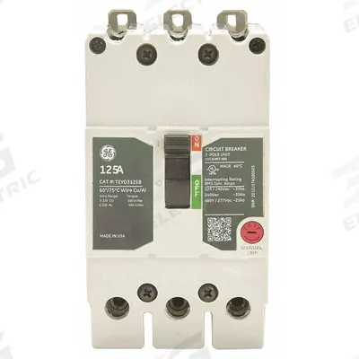 GE Molded Case Circuit Breaker: 60 A Amps, 35kA at 277/480V AC, Fixed, Lug - TEY-Frame GE Molded Case Circuit Breakers