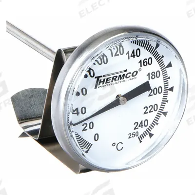 THERMCO Dial Pocket Thermometer: 0°C to 250°C, +/- 1% Accuracy, 8 in Stem Lg - General Purpose Vat & Pan Clip-On Dial Thermometers