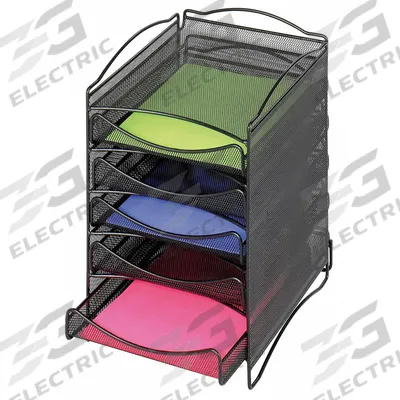 SAFCO Literature Organizer: 5 Compartments, Black, Steel Mesh - Counter Literature Holders
