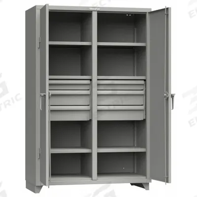 STRONG HOLD Storage Cabinet: 48 in x 24 in x 75 in, 6 Adj Shelves, 2 Doors, Legs, Gray - Shelf-Style Shift Cabinets with Drawers
