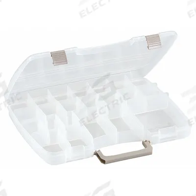 PLANO MOLDING Compartment Box: 15 in x 11 1/4 in x 2 1/4 in, Clear, 22 Compartments - Small Parts Compartmented Boxes with Adjustable Dividers