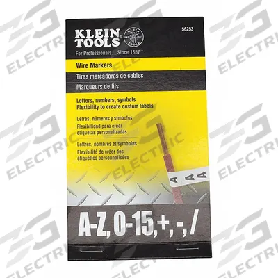 KLEIN TOOLS Individual Wire Marker: 0 to 15/A to Z/(/) Forward Slash/(-) - Preprinted Wire Marking Label Sheets