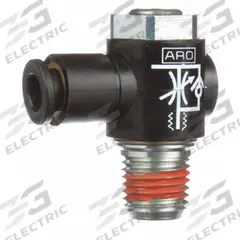 ARO Cylinder Port Flow Control Valve: Elbow Fitting, Screwdriver Slot/Thumb Screw, 1/8 in Tube (MPN 119309-125). Key specifications — attr947203: Stainless Steel; attr947205: ARO.