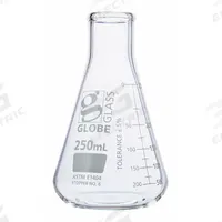GLOBE SCIENTIFIC Erlenmeyer Flask: 250 mL, Colorless, Conical, A, 6 Compatible with Stopper Size (MPN 8400250). Key specifications — Shape: Conical; Body Color: Colorless; Brand: GLOBE SCIENTIFIC; Compatible with Stopper Size: 6; USP Specification: Type I.