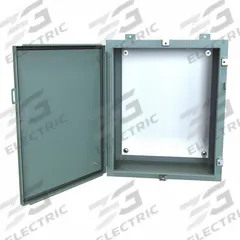 HAMMOND Electrical Enclosure: Steel, 24 in x 20 in x 10 in, NEMA 12/13/3R/4, w/Panel, Solid Cover (MPN 1418N4E10). Key specifications — Closure Method: Clamps; Brand: HAMMOND; Knockouts: Not Included.