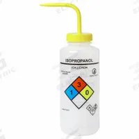 APPROVED VENDOR Wash Bottle: 1 L, Isopropanol, Yellow, Wide, Vented Spout Spout, Colorless (MPN UN370077). Key specifications — Closure Color: Yellow; Vented/Nonvented: Vented; Body Color: Colorless; Brand: APPROVED VENDOR; Imprinting Group: Specific Chemicals.