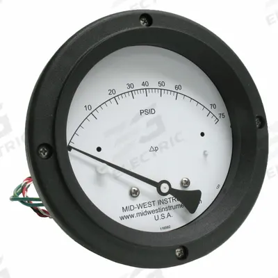 MIDWEST INSTRUMENT Differential Pressure Gauge & Switch: Back, 1/4 in NPT Female, 120 - Medium & High Operating Pressure Differential Gauges with Switch