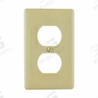 HUBBELL Wall Plate: Duplex Outlet, 1 Gang, Almond, Jumbo Size (MPN NPJJ8I). Key specifications — Brand: HUBBELL; Material: Nylon.
