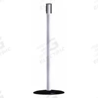 TENSABARRIER Single Belt Receiver Post: Round Flat, 38 in Post Ht, White, Stainless Steel, Flat (MPN 890B-33-32-32-RCV). Key specifications — Brand: TENSABARRIER; Post Color: White; Post Material: Stainless Steel; Base Material: Cast Iron; Base Shape: Flat.