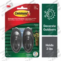 COMMAND Hook: 3 lb Wt Capacity, 1 Points per Hook, Slate, 3 in Overall Ht, 1 1/2 in Overall Wd, 2 PK (MPN 17086S-AWES). Key specifications — Brand: COMMAND; Color: Slate.
