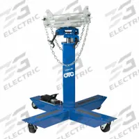 OTC Transmission Jack: High-Lift Transmission Jack, Hydraulic, 0.75 ton Load Capacity, Steel, Chain (MPN TJHP15). Key specifications — Jack Type: High-Lift Transmission Jack; Frame Material: Steel; Lifting Actuator: Pneumatic; Power Source: Hydraulic; Securing Mechanism: Chain; Brand: OTC.