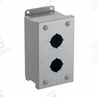 HAMMOND Push Button Enclosure: 30mm, 2 Holes, Carbon Steel, NEMA 12/13 (MPN 1435B). Key specifications — attr211299: HAMMOND; attr1043605: Indoor Dust & Water Droplets.