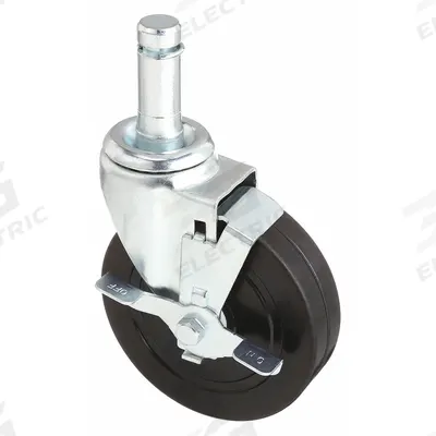 APPROVED VENDOR Stem Caster: Swivel, Side Brake, 5 in Wheel Dia., 1 1/4 in Wheel Wd, Rubber - General Purpose Friction-Ring Stem Casters