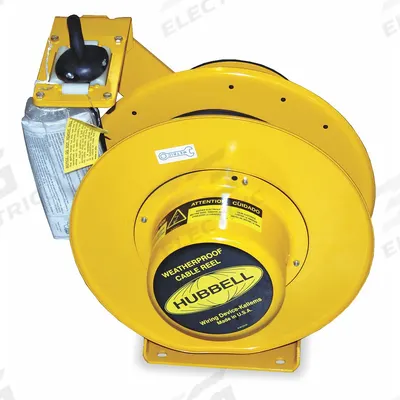 HUBBELL WIRING DEVICE-KELLEMS Extension Cord Reel: Ratchet Lock, 50 ft Cord Lg, 12 AWG, SOW - Hardwired Self-Retracting Cord Reels