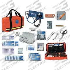 Flat Pac Response Kit: 81 Components, Nylon, Bag, Orange, Medication Included, Nylon (MPN 843). Key specifications — Brand: EMI; Adhesive Bandages Included: (25) Adhesive Bandages; Product Type: Flat Pac Response Kit; PPE and Disposal Equipment Included: CPR Lifeshield; Oral and Inhalant Medicinals Included: (4) Ammonia Towelettes; Tools Included: Thermal Rescue Blanket; Topical Medicinals Included: (10) Antimicrobial Hand Wipes; Wound Dressings Included: (2) Emergency Pressure Bandages.