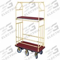 GLARO Bellman Cart: 1 in Frame Dia, 41 in Overall Lg, 25 in Overall Dp, 71 in Overall Ht, Red, Satin (MPN 5460-BE). Key specifications — Brand: GLARO; Frame Finish: Satin; Product Type: Bellman Cart; Caster Type: (6) Swivel.