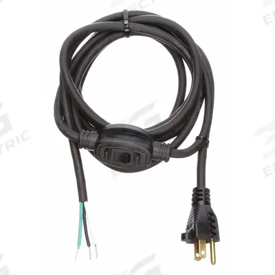 APPROVED VENDOR Power Cord: 8 ft Lg, 3/14, 5-15P Plug, Bare Wire Receptacle, SJO, Rubber - General Purpose Power Cords with On/Off Switch