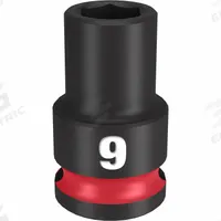MILWAUKEE Standard Impact Socket: 3/8 in Drive Size, Metric, 9 mm Socket Size, 6-Point, Std (MPN 49-66-6133). Key specifications — attr1215501: MILWAUKEE; attr1215515: Black Phosphate; attr1215518: 9 mm.