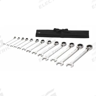 WESTWARD Combination Wrench Set: Alloy Steel, Chrome, 13 Tools - SAE 12-Point Ratcheting Combination Wrench Sets