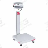 OHAUS Industrial Bench Scale: 18 in x 18 in, IP67/IP68, Column-Mounted, Stainless Steel (MPN D52XW125RQL2). Key specifications — Connection Ports: Bluetooth; Readability: 0.01 lb/5 g; Brand: OHAUS; Weighing Surface Material: Stainless Steel.