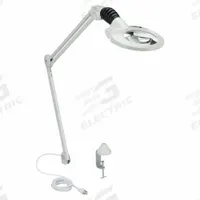 VISION-LUXO Round Magnifier Light: LED, 2.25x, 5 Diopter, 900 lm Max Brightness, 45 in Arm Reach (MPN KFL026024/18115LG). Key specifications — Arm Material: Steel; Brand: VISION-LUXO; Magnification: 2.25x; ESD Safe: No; Lens Material: Glass; Lighting Technology: LED; Operating Voltage: 120V AC; Includes Ultraviolet Light: No.