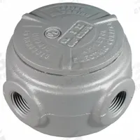Conduit Outlet Body: Iron, GRJS, 1/2 in Trade Size, XAT Body, 7.3 cu in Body Capacity (MPN GRJS50). Key specifications — Series: For Round Body; Compatible Conduit Trade Size: 1/2 in; Thread Gender: Female; Hub Style: Threaded; Cover Included: Yes; Body Style: XAT; Connection Type: Threaded; Back Type: Round.