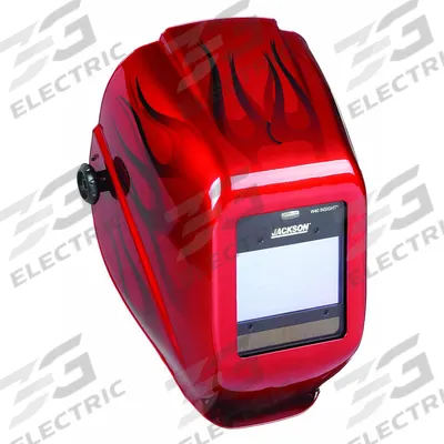 JACKSON SAFETY Welding Helmet: Auto-Darkening, 4 Arc Sensors, Red, Flames, W9 to W13 - Auto-Darkening Welding Helmets - Graphic