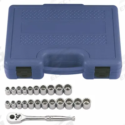 WESTWARD Socket Wrench Set: 3/8 in Drive, 23 Piece, 12-Point - SAE & Metric Socket Sets with Drive Tools