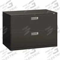 HON Lateral File Cabinet with Drawer: Charcoal, 2 Drawers, 28 in Overall Ht, 18 in Overall Dp, Steel (MPN H692.L.S). Key specifications — attr988670: Unfinished; attr988694: Steel; attr988716: Lateral File Cabinet with Drawer; attr988691: Integrated; attr988652: HON; attr988656: Charcoal; attr988720: Handle.