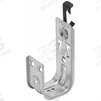 COOPER B-LINE J-Hook: Clip-On with Locking Latch, 2 in Max. Bundle Dia., 25 lb Max. Load Capacity (MPN BCH32-W6). Key specifications — Material: Galvanized Steel; Includes Locking Latch: Yes; Color: Silver; Brand: COOPER B-LINE; Mounting Location: Threaded Rod; Mounting & Attachment (subhead): Clip-On with Locking Latch.