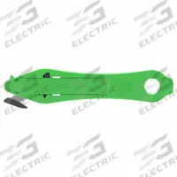 RITEKNIFE Hook Cutter: 7 7/8 in Overall Lg, Contoured Handle, Textured, Steel, Green, Beveled (MPN CB 100). Key specifications — attr307620: Green; attr307617: Contoured; attr307618: Textured; attr307619: Steel; attr307627: Metal Detectable; attr307634: Beveled; attr324885: RITEKNIFE.