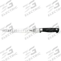 MERCER CUTLERY Carving Knife: Granton Edge/Taper Ground Edge, 10 in Overall Lg, Steel Blade, Forged (MPN M21030). Key specifications — Sub-brand: Genesis; Brand: MERCER CUTLERY; Blade Material: Steel; Blade Type: Granton Edge; Forged/Stamped: Forged; Handle Color: Black; Handle Material: Santoprene; Knife Type: Carving Knife.