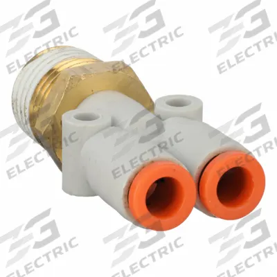 SMC Push-Fit Wye Fitting: 3/16 in OD x 3/16 in OD x 1/4 in Pipe x 3/16 in Pipe Size - Polybutylene & Brass Tube Fittings