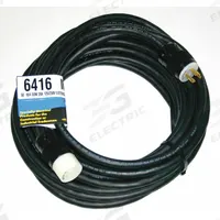 SOUTHWIRE Extension Cord: Outdoor Use, 50 ft Lg, Outlet, L14-20P, 10/4, SOW, Black, Single Connector (MPN 6416). Key specifications — Brand: SOUTHWIRE; Temperature Rating: -40° to 194°F; NEMA Plug Configuration: L14-20P.