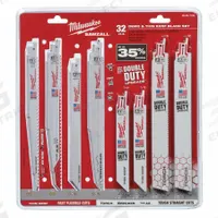 MILWAUKEE Reciprocating Saw Blade Set: 32 Pieces, Reciprocating Saw Blade Set, Steel (MPN 49-22-1132). Key specifications — attr1132189: MILWAUKEE; attr1132196: (4) 6" 24 TPI Metal SAWZALL® Blades.