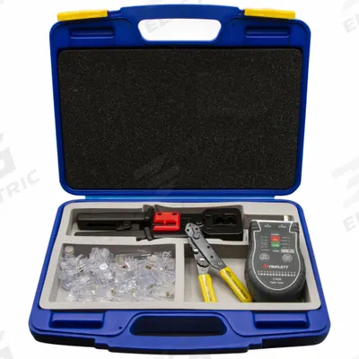TRIPLETT Crimper and Connector Kit: For Coax Connectors/Modular Plug Connectors, Coax - Data Cable Connector Crimping Kits