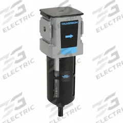WILKERSON Filter: Particulate, 1/4 in NPT, 5 micron, 50 scfm, 150 psig Max Op Pressure, Plastic Bowl (MPN F18-02-SG00B). Key specifications — attr110055: 18; attr110008: WILKERSON.