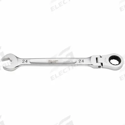 MILWAUKEE Combination Wrench: Steel, Chrome, 24 mm Head Size, 12 1/2 in Overall Lg - Metric 12-Point Ratcheting Combination Wrenches